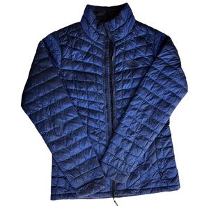 The North Face Quilted Thermoball Jacket Women's S Blue Full Zip Mid-Length